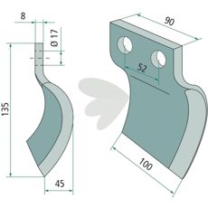 Højre kniv 100X135 til Davis, perfekt til at skære gennem svære terræner.