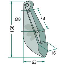 Såskær 16X168mm med 8mm hul, passende til Kongskilde og Nordsten.