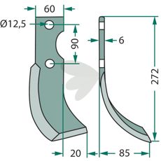 Holdbar jordfræserkniv til Ferrari og Adriatica med 90mm c-c.