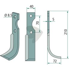 Jordfræserkniv til Adriatica, designet til effektiv anvendelse med 70mm c-c.