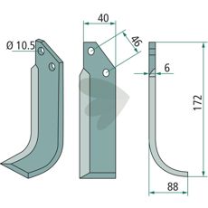 Jordfræserkniv designet til Adriatica, med 46mm c-c og 10,5mm hul.