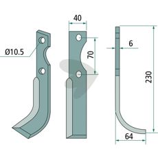 Venstre jordfræserkniv Adriatica 70mm, perfekt til små haver og dyrkning.