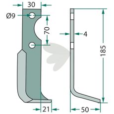 Fræsekniv til Agria c-c 70mm, hul 9mm, alsidig og effektiv til jordarbejdning.