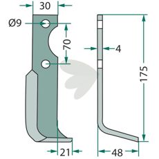 Fræsekniv til Agria c-c 70mm, hul 9mm, designet til alsidige jordbearbejdninger.