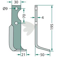 Fræsekniv til Agria c-c 70mm, hul 9mm, let at bruge til effektiv jordbearbejdning.