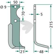 Jordfræserkniv Agria c-c 70mm med 9mm hul, effektiv til alle jordtyper.