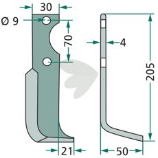 Jordfræserkniv Agria c-c 70mm med 9mm hul, designet til effektiv bearbejdning.