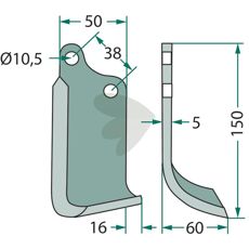 Jordfræserkniv Agria c-c 38mm med hul 10,5mm, til effektiv jordpløjning.
