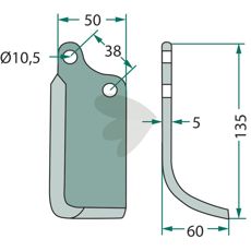 Jordfræserkniv Agria c-c, 38mm med 10,5mm hul til effektiv jordbearbejdning.