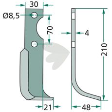 Jordfræserkniv Agria c-c, 70mm med 8,5mm hul, ideel til jordbearbejdning.