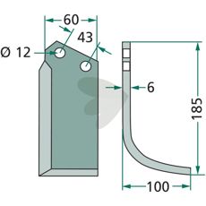 Jordfræserkniv Agria c-c, 43mm med 12mm hul, fremragende til at bearbejde jorden.
