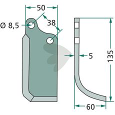 Fræserkniv Agria c-c, 38mm med 8,5mm hul, perfekt til jordskærende arbejde.