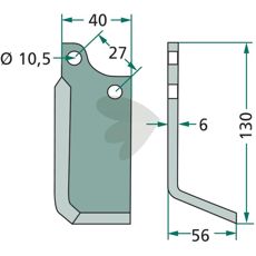 B.C.S. fræserkniv med 27mm c-c og 10,5mm hul.