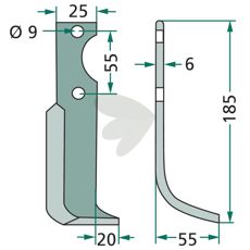 Fræserkniv B.C.S. med hul i 9mm, perfekt til jordbearbejdning og havepleje.