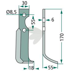 B.C.S. fræserkniv c-c 55mm med 8,5mm hul til effektiv jordbearbejdning.