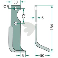 Jordfræserkniv Breviglieri med c-c 70mm og hul 9mm til effektiv jordforarbejdning.