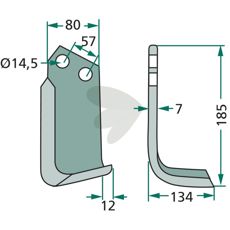 Perugini jordfræserkniv til flere mærker, c-c 57mm, hul 14,5mm, effektiv til feltarbejde.