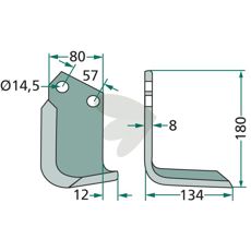 Sandri jordfræserkniv c-c 57mm hul 14,5mm, vigtig for fræsemaskine og jordbearbejdning.