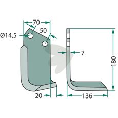 Jordfræserkniv Celli med 50mm bredde, 14,5mm hul, ideel for jordbearbejdning.