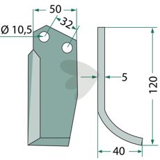 Jordfræserkniv Comeb med 32mm bredde og 10,5mm hul, perfekt til effektiv jordbearbejdning.
