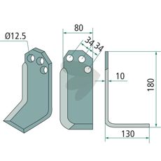 Jordfræserkniv for Agritalia og Carraro med 34mm c-c og 12,5mm hul, til optimal jordhåndtering.