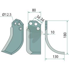 Jordfræserkniv for Agritalia og Carraro med 34mm c-c og hul 12,5mm, ideel til jordarbejde.