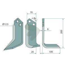 Jordfræserkniv for Dondi med 40mm c-c og 12,5mm hul, optimal for alle jordbearbejdningsbehov.