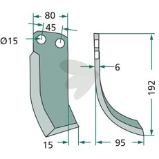 Fræsekniv Eberhardt med c-c 45mm og hul 15mm, højreside.