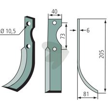 Jordfræserkniv til Eurosystems med c-c 73mm og hul 10,5mm, højreside.