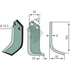 Universal jordfræserkniv til Ferrari, c-c 25mm og hul 10,5mm.