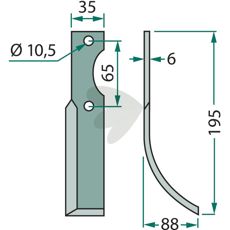 Jordfræserkniv til Ferrari, c-c 65mm og hul 10,5mm.