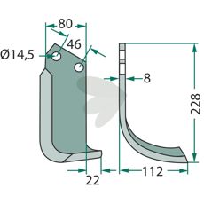 Universel jordfræserkniv til Maletti, c-c 46mm og hul 14,5mm.