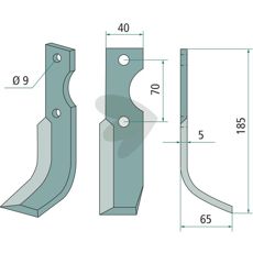 Kraftig jordfræserkniv til Fort, c-c 70mm og 9mm hul, ideel til intensiv jordbearbejdning.