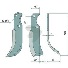 Jordfræserkniv til Fort med c-c 65mm og 10,5mm hul, udstyret til effektiv jordbearbejdning.