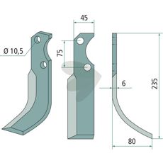 Jordfræserkniv til Fort, c-c 75mm og hul på 10,5mm.