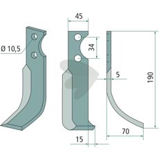 Jordfræserkniv til Fort, c-c 34mm og hul 10,5mm.