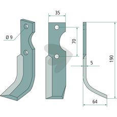 Jordfræserkniv til Fort, c-c 70mm og hul 9mm.