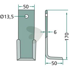 Fræsekniv til Gaspardo, c-c med et hul og 13,5mm størrelse, perfekt til jordbearbejdning.