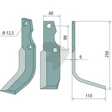 Højre fræsekniv til Goldoni med c-c 99mm og 12,5mm hul, effektiv til jorden.