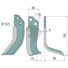 Fræsekniv til Goldoni, c-c 42mm og 10,5mm hul, perfekt til effektiv jordbearbejdning.