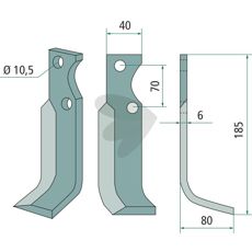 Allround jordfræserkniv Goldoni, 70mm bred med 10,5mm hul, til effektiv jordbearbejdning.