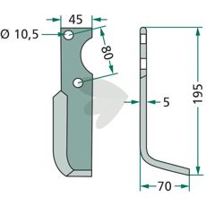 Goldoni jordfræserkniv ideel til jordbearbejdning med 80mm c-c afstand og 10,5mm hul.