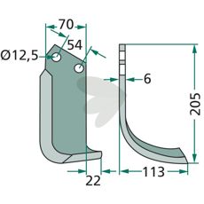 Goldoni jordfræserkniv beregnet til Dondi med 54mm c-c afstand og 12,5mm hul til effektiv anvendelse.