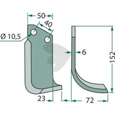 Jordfræserkniv for Grillo (Pinza) med c-c 40mm og 10,5mm hul, fremragende for jordbearbejdning.