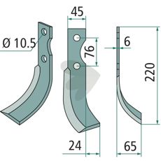 Jordfræserkniv Grillo (Pinza) med c-c 76mm og hul om 10,5mm, godt valg for jordbearbejdning.
