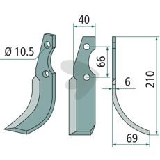 Jordfræserkniv Grillo (Pinza) med c-c 66mm og hul om 10,5mm, godt for jordbearbejdning.