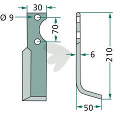 Jordfræserkniv til Gutbrod med c-c 70mm og hul 9mm.
