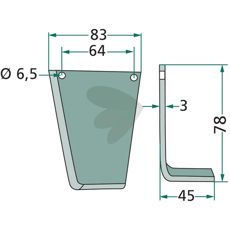 Jordfræserkniv til Gutbrod med c-c 64mm og hul 6,5mm.