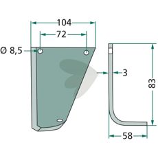 Jordfræserkniv Hako c-c 72mm, 8,5mm hul, designet til at effektivisere jordforbedring.