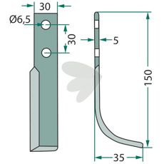 Jordfræserkniv Holder med c-c 30mm og et hul på 6,5mm.